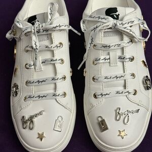 Karl Lagerfeld Paris Cordelia Charm White Leather Mule Sneakers Size 8.5
